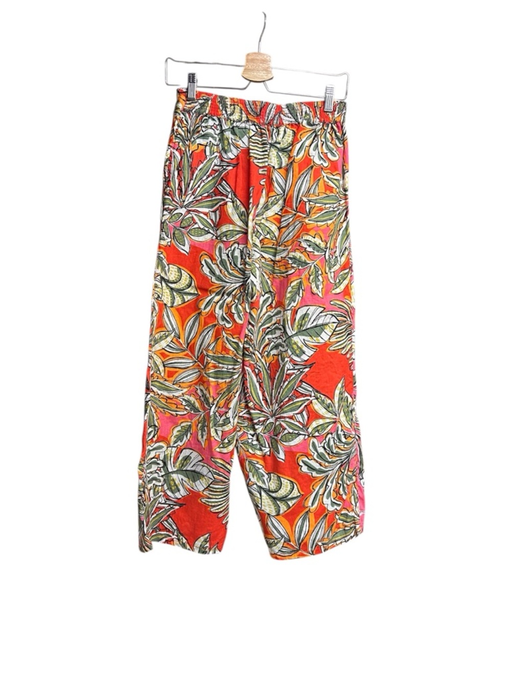 C&C California Orange Tropical Leaf Wide-Leg 100% Linen Pants - Picture 2 of 5